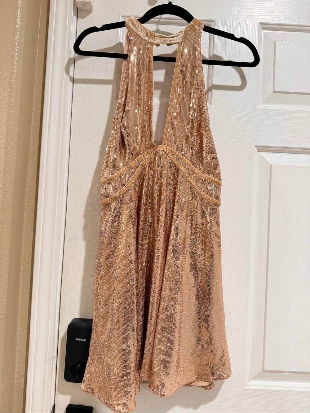 Free People Rose Gold Sequin Halter Mini Dress - Picture 1 of 6